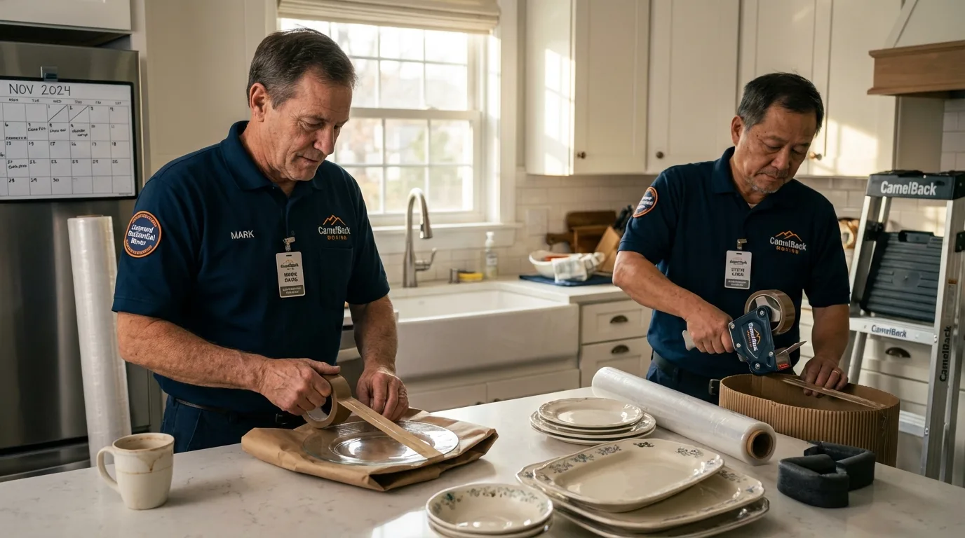 Professional crew packing kitchen dishware in Boonville, MO
